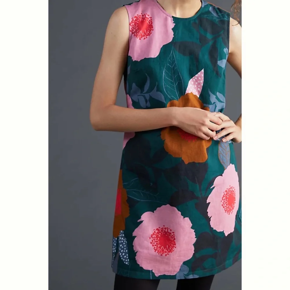 Anthropologie / Conditions Apply Shift Mini Green Floral Dress - Picture 2 of 5
